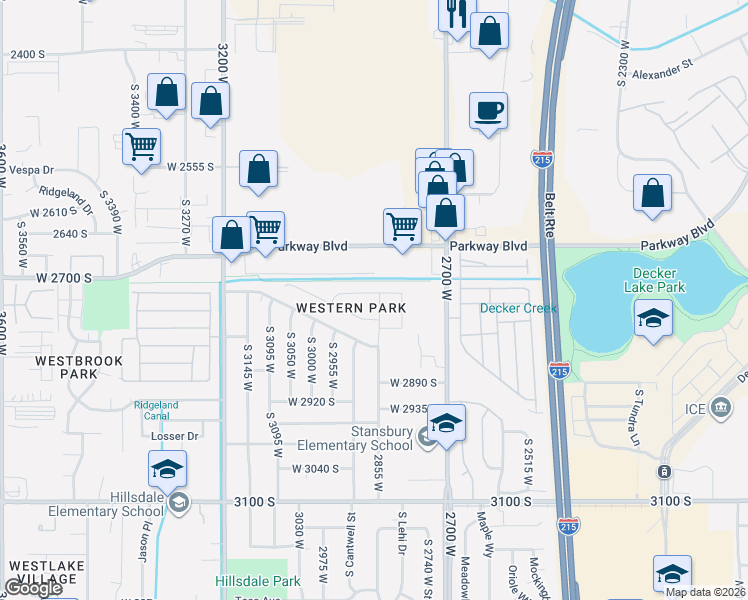 map of restaurants, bars, coffee shops, grocery stores, and more near 2744 2855 west in West Valley City