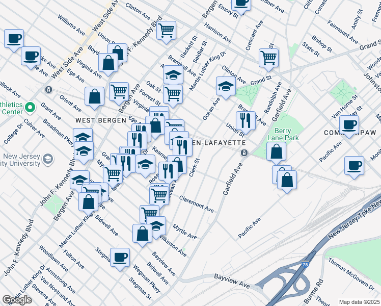 map of restaurants, bars, coffee shops, grocery stores, and more near 700 Ocean Avenue in Jersey City