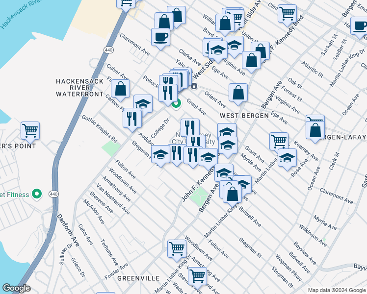 map of restaurants, bars, coffee shops, grocery stores, and more near 2039 John F. Kennedy Boulevard in Jersey City