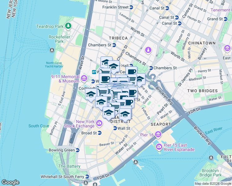 map of restaurants, bars, coffee shops, grocery stores, and more near in New York