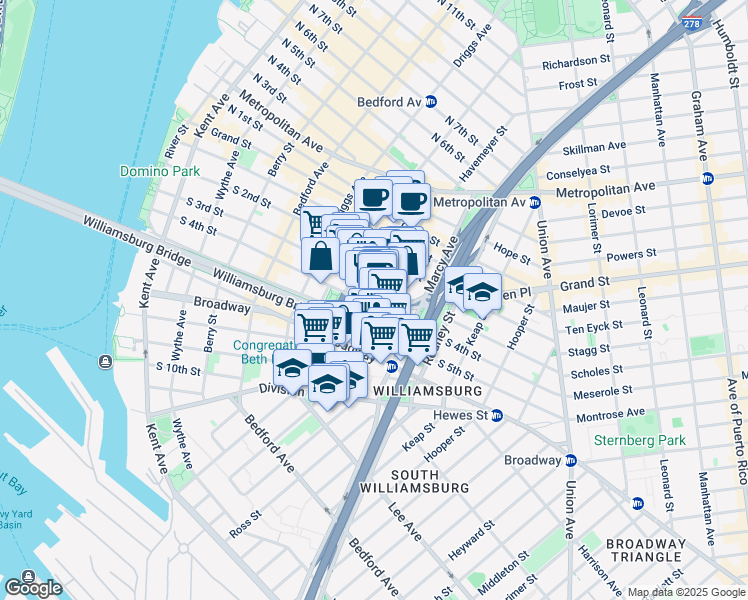 map of restaurants, bars, coffee shops, grocery stores, and more near 217 Havemeyer Street in Brooklyn