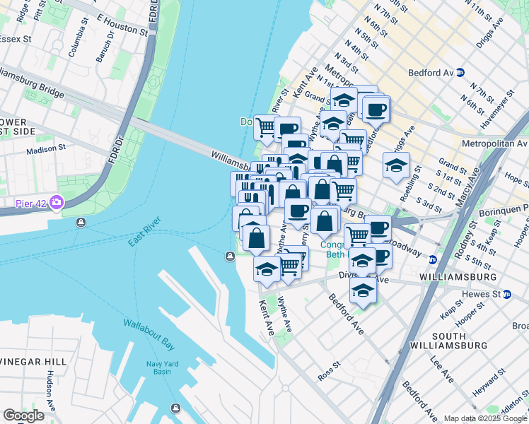 map of restaurants, bars, coffee shops, grocery stores, and more near 37 South 8th Street in Brooklyn