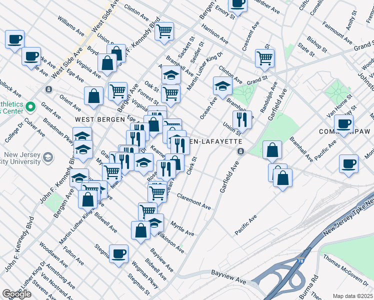 map of restaurants, bars, coffee shops, grocery stores, and more near 700 Ocean Avenue in Jersey City