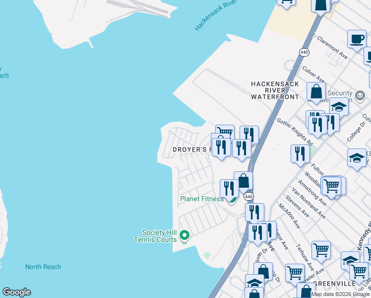 map of restaurants, bars, coffee shops, grocery stores, and more near in Jersey City