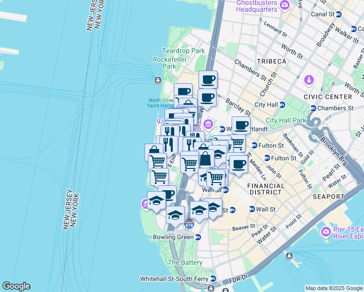 map of restaurants, bars, coffee shops, grocery stores, and more near 258 Albany Street in New York