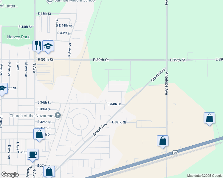 map of restaurants, bars, coffee shops, grocery stores, and more near 2110 East 34th Street in Kearney
