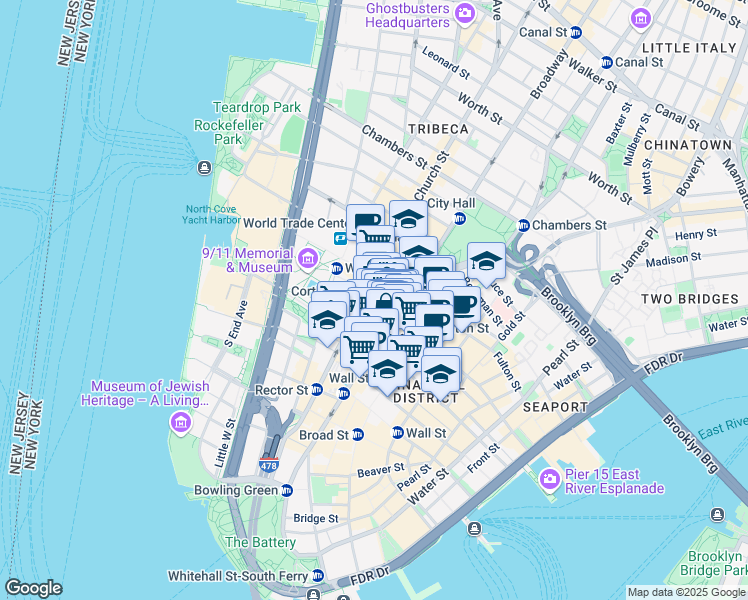 map of restaurants, bars, coffee shops, grocery stores, and more near in New York