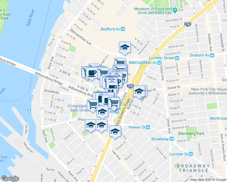 map of restaurants, bars, coffee shops, grocery stores, and more near 217 Havemeyer Street in Brooklyn