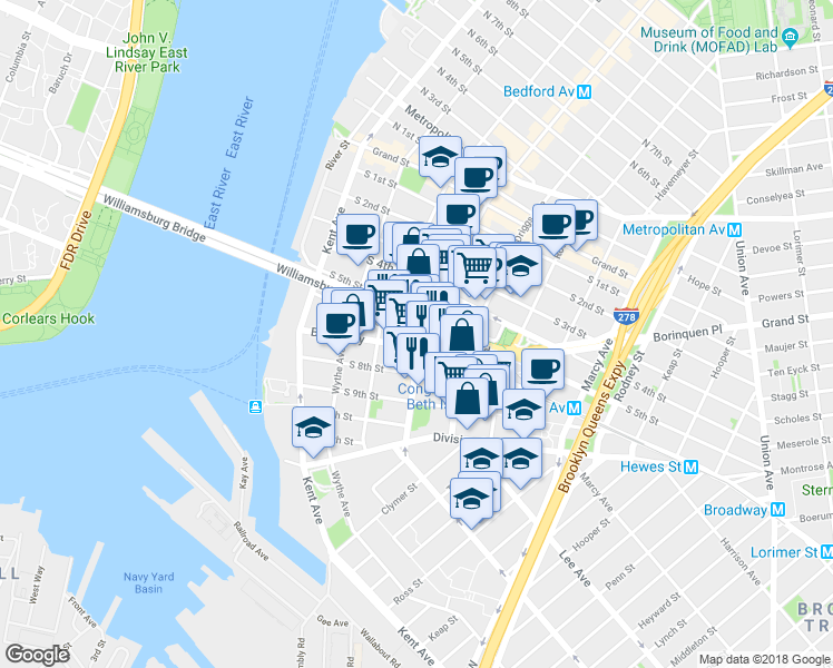 map of restaurants, bars, coffee shops, grocery stores, and more near in Brooklyn