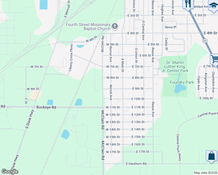 map of restaurants, bars, coffee shops, grocery stores, and more near 1811 McClain Rd in Lima