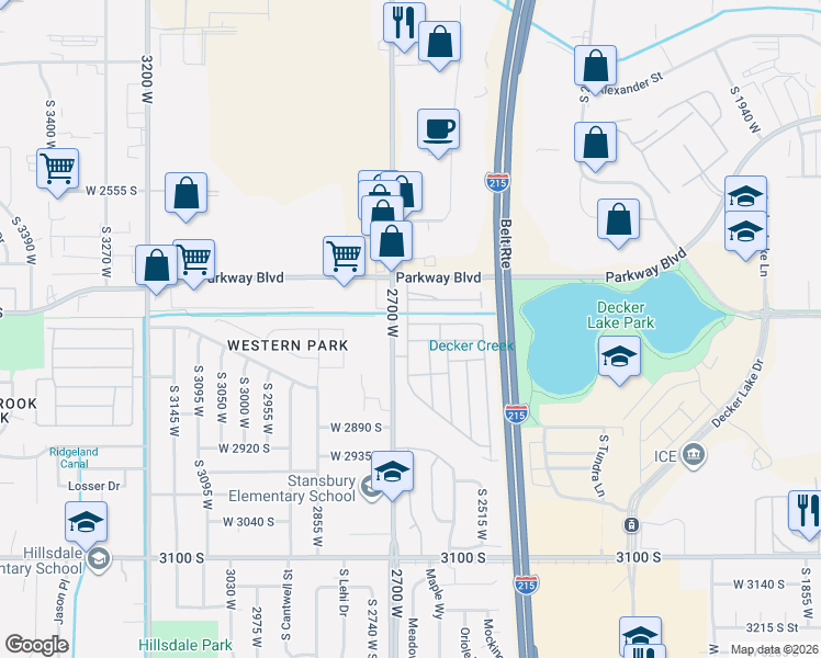 map of restaurants, bars, coffee shops, grocery stores, and more near 2663 West 2720 South in West Valley City