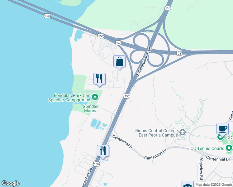 map of restaurants, bars, coffee shops, grocery stores, and more near 3901 North Main Street in East Peoria
