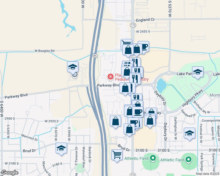 map of restaurants, bars, coffee shops, grocery stores, and more near 2757 Glen Eagle Drive in West Valley City