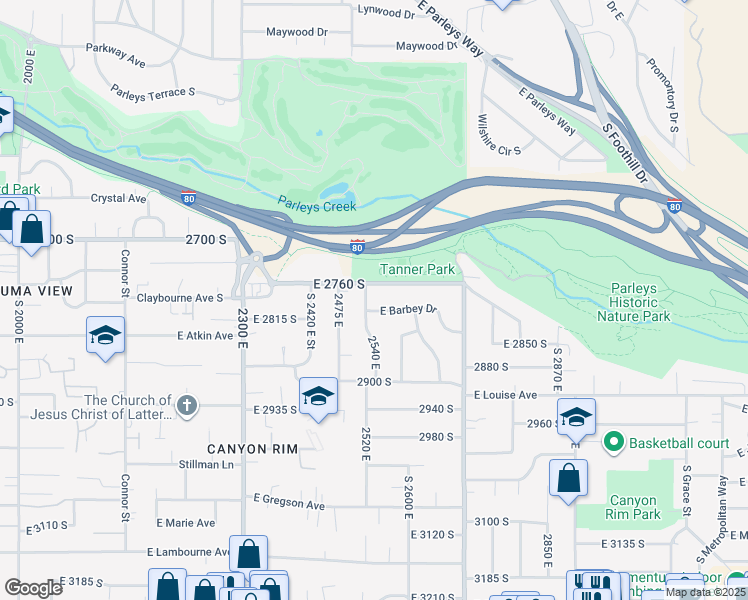 map of restaurants, bars, coffee shops, grocery stores, and more near 2530 Heritage Way in Salt Lake City