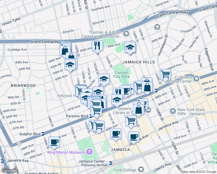 map of restaurants, bars, coffee shops, grocery stores, and more near 14 86th Avenue in Queens