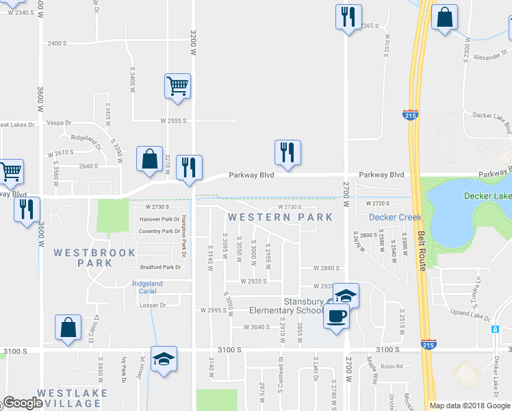 map of restaurants, bars, coffee shops, grocery stores, and more near 3002 West 2780 South in West Valley City