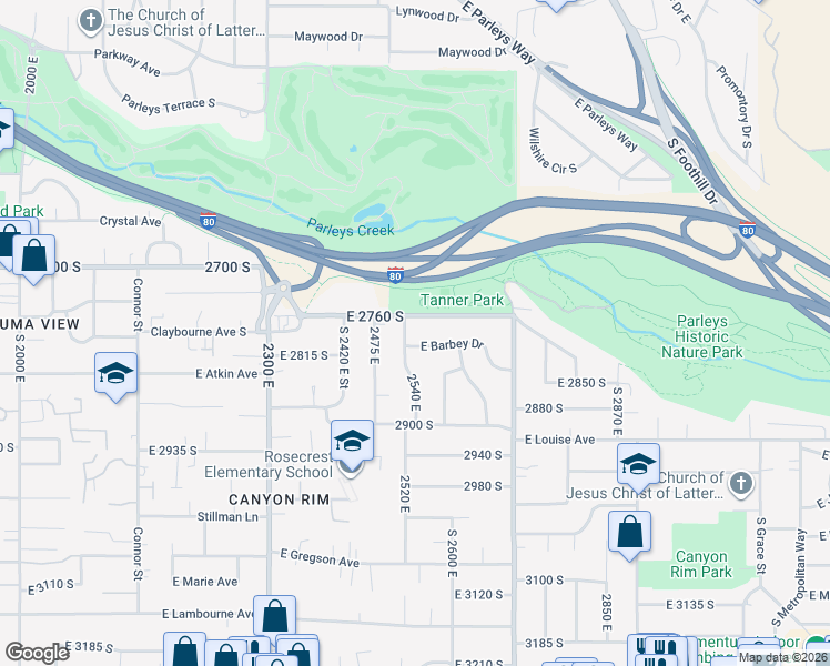map of restaurants, bars, coffee shops, grocery stores, and more near 2530 Heritage Way in Salt Lake City