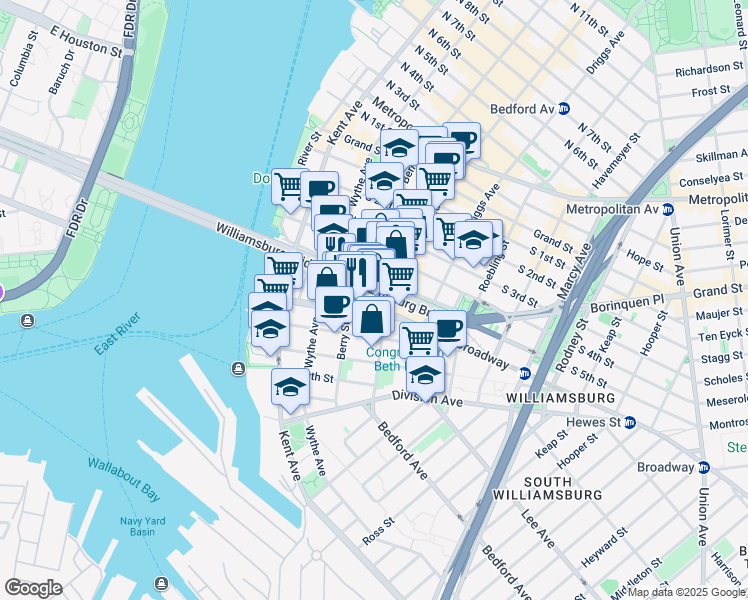 map of restaurants, bars, coffee shops, grocery stores, and more near in Brooklyn