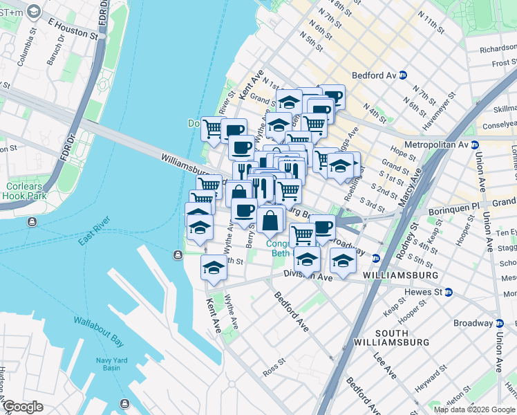 map of restaurants, bars, coffee shops, grocery stores, and more near in Brooklyn