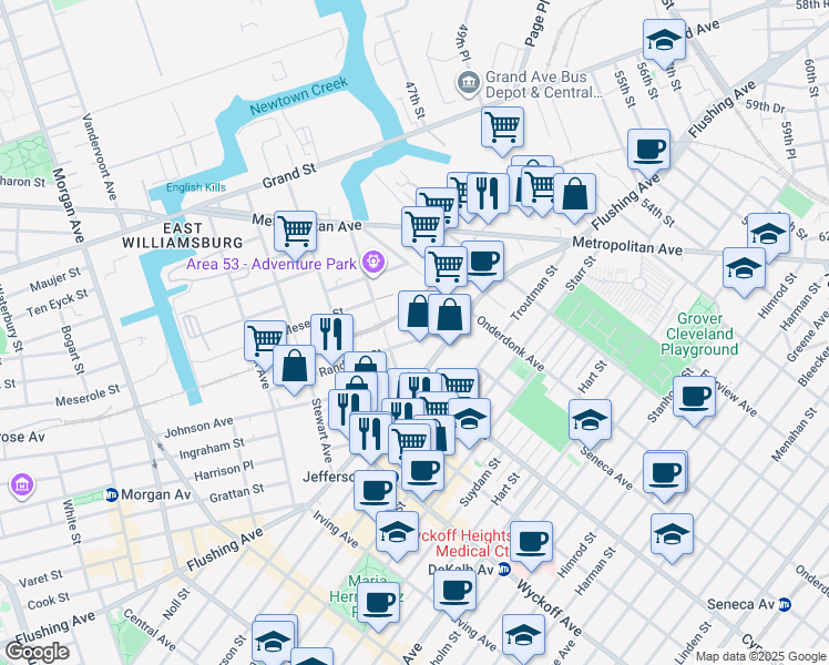 map of restaurants, bars, coffee shops, grocery stores, and more near 281 Randolph Street in Brooklyn