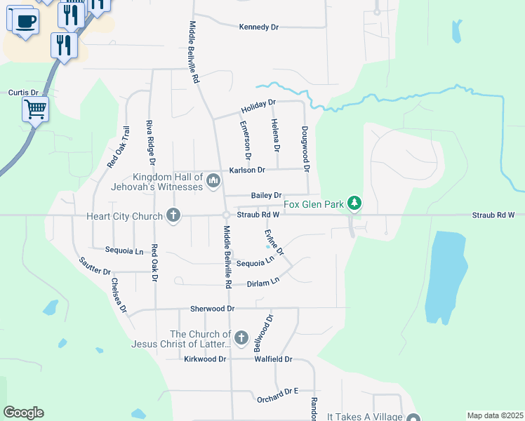 map of restaurants, bars, coffee shops, grocery stores, and more near 596 Straub Road West in Mansfield