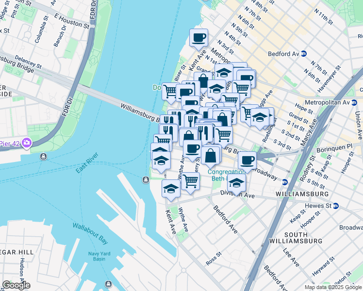 map of restaurants, bars, coffee shops, grocery stores, and more near in Brooklyn