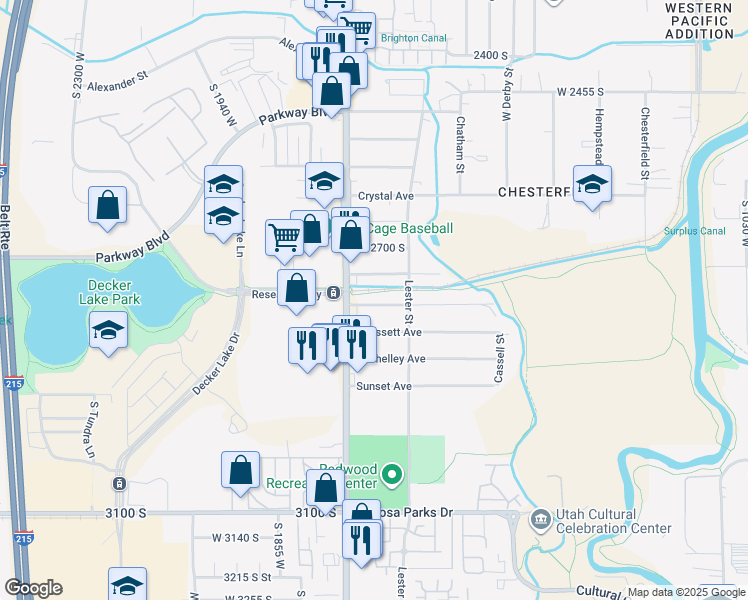 map of restaurants, bars, coffee shops, grocery stores, and more near 1680 Claybourne Avenue in West Valley City