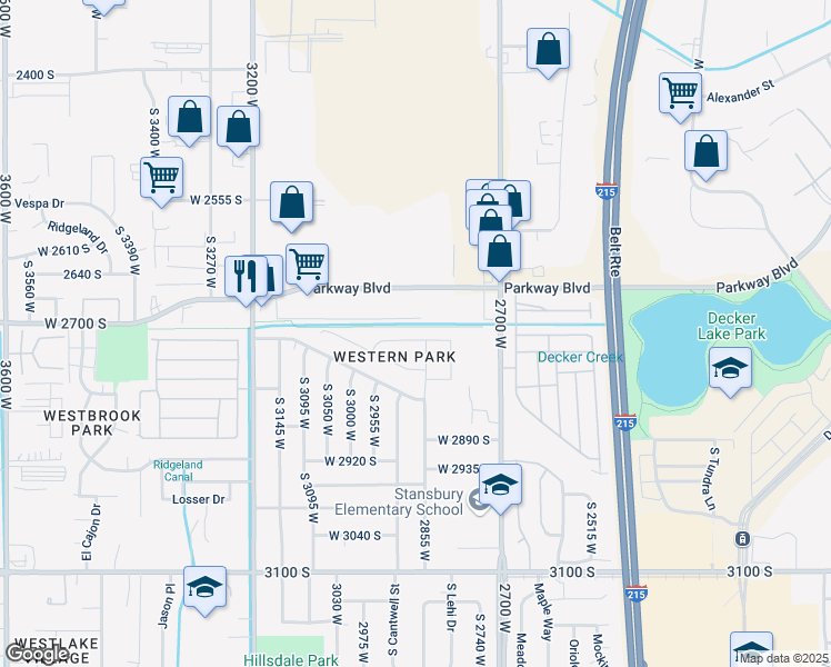 map of restaurants, bars, coffee shops, grocery stores, and more near 2876 West 2730 South in West Valley City