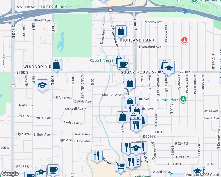 map of restaurants, bars, coffee shops, grocery stores, and more near 23 Graystone Way in Salt Lake City