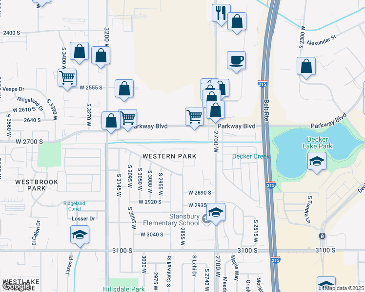 map of restaurants, bars, coffee shops, grocery stores, and more near 2883 Parkway Boulevard in West Valley City