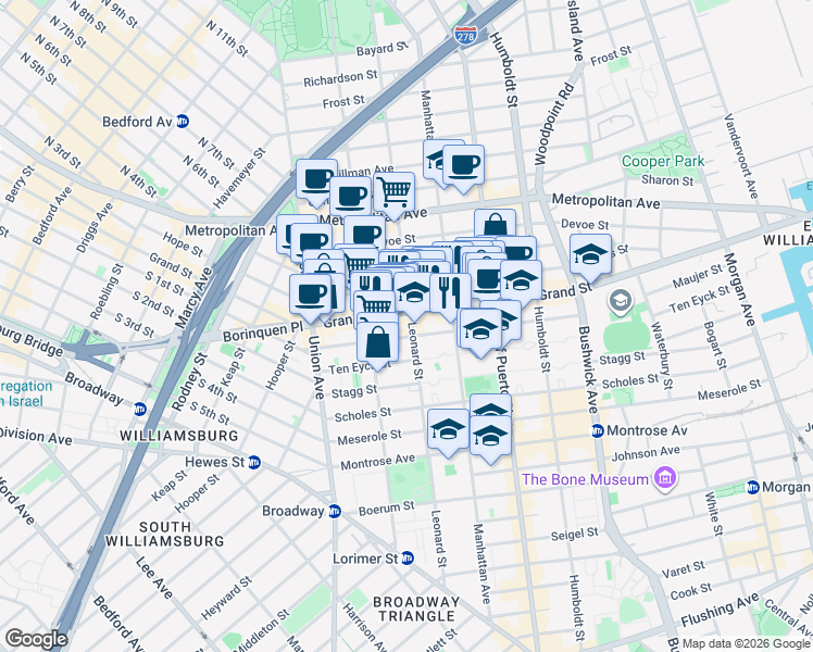 map of restaurants, bars, coffee shops, grocery stores, and more near in Brooklyn