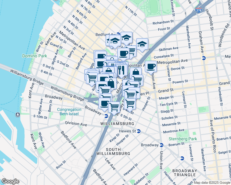 map of restaurants, bars, coffee shops, grocery stores, and more near in Brooklyn