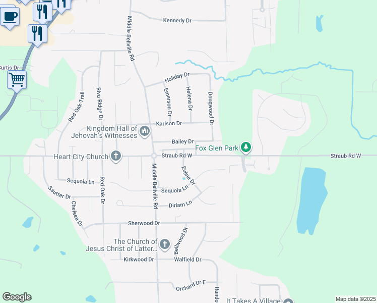 map of restaurants, bars, coffee shops, grocery stores, and more near 580 Straub Road West in Mansfield