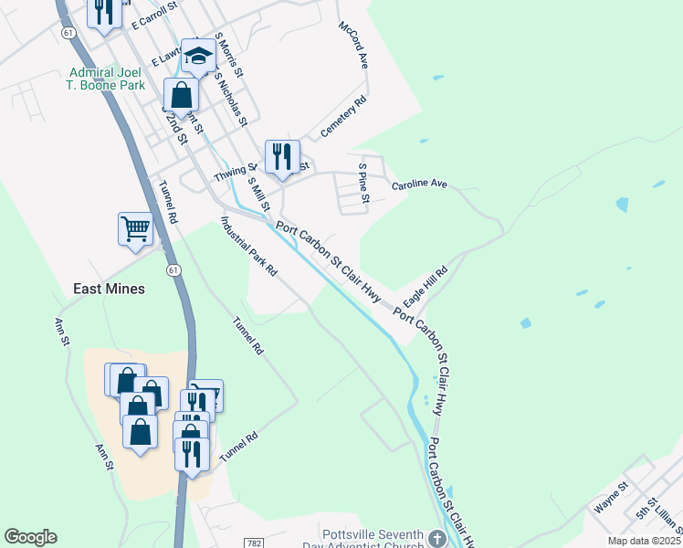 map of restaurants, bars, coffee shops, grocery stores, and more near Port Carbon Street in Mechanicsville