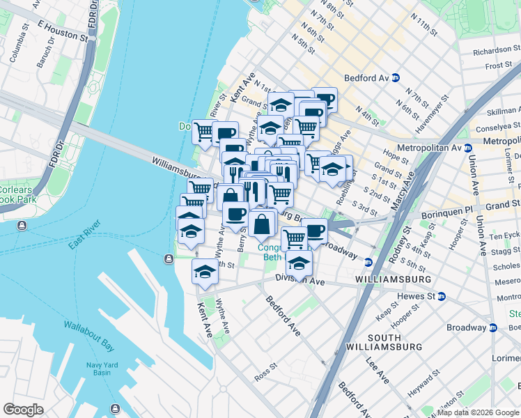 map of restaurants, bars, coffee shops, grocery stores, and more near in Brooklyn