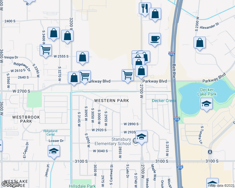 map of restaurants, bars, coffee shops, grocery stores, and more near 2876 West 2730 South in West Valley City