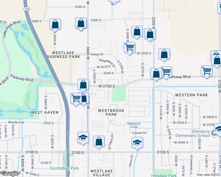 map of restaurants, bars, coffee shops, grocery stores, and more near 2713 Centerbrook Drive in West Valley City