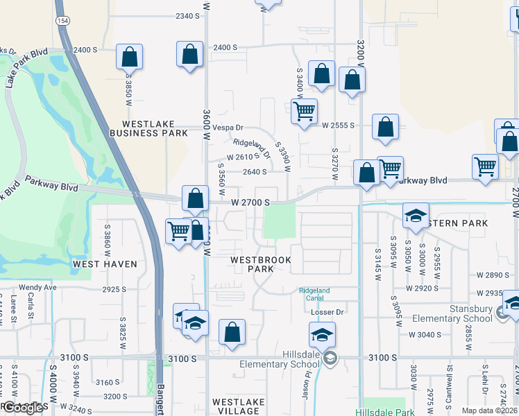 map of restaurants, bars, coffee shops, grocery stores, and more near 2713 Centerbrook Drive in West Valley City