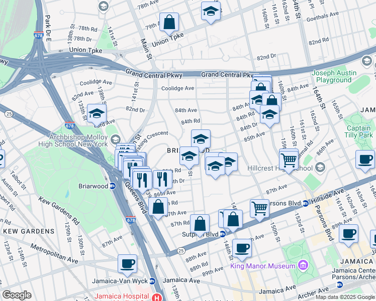 map of restaurants, bars, coffee shops, grocery stores, and more near in Queens