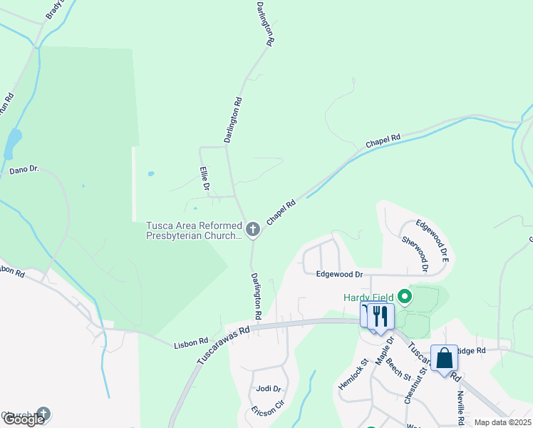 map of restaurants, bars, coffee shops, grocery stores, and more near 2840 Chapel Road in Beaver