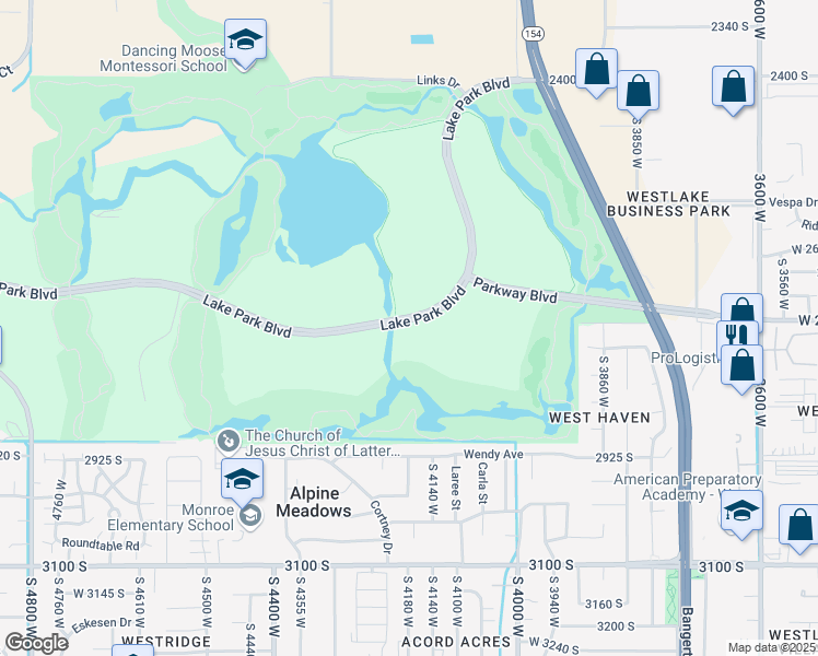 map of restaurants, bars, coffee shops, grocery stores, and more near 4171 Lake Park Boulevard in West Valley City