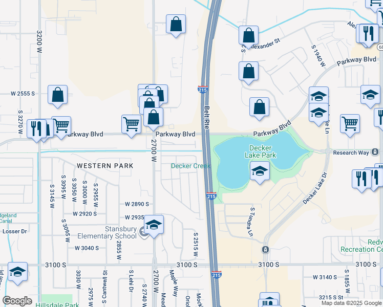 map of restaurants, bars, coffee shops, grocery stores, and more near 2555 West 2680 South in West Valley City