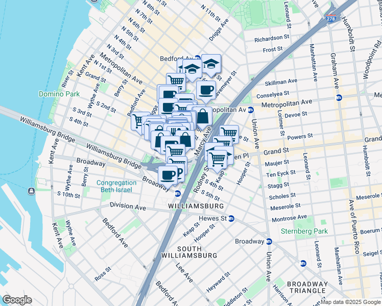 map of restaurants, bars, coffee shops, grocery stores, and more near 153 Havemeyer Street in Brooklyn