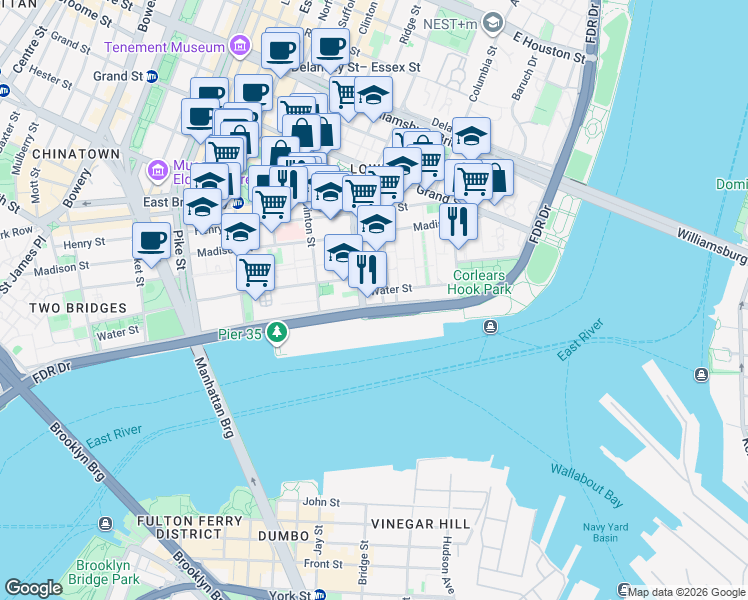 map of restaurants, bars, coffee shops, grocery stores, and more near 75 Montgomery Street in New York