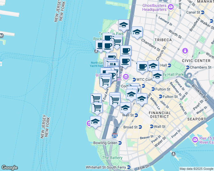 map of restaurants, bars, coffee shops, grocery stores, and more near in New York