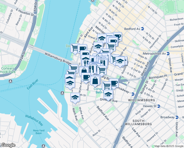 map of restaurants, bars, coffee shops, grocery stores, and more near in Brooklyn