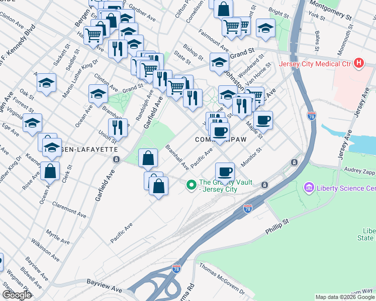 map of restaurants, bars, coffee shops, grocery stores, and more near 227 Halladay Street in Jersey City