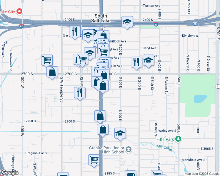 map of restaurants, bars, coffee shops, grocery stores, and more near 158 Southgate Avenue in South Salt Lake