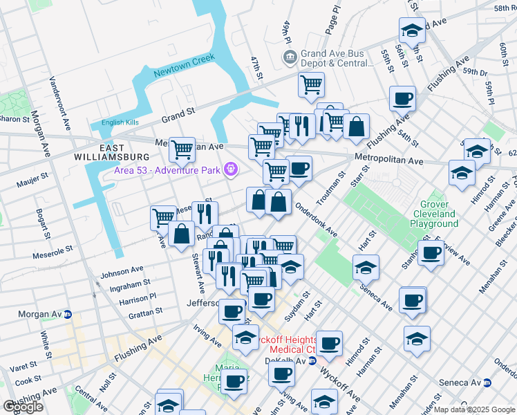 map of restaurants, bars, coffee shops, grocery stores, and more near 281 Randolph Street in Brooklyn