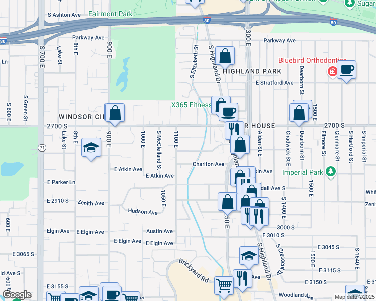 map of restaurants, bars, coffee shops, grocery stores, and more near 1170 2700 South in Salt Lake City